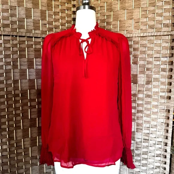 NWT red Tamara H. lined chiffon blouse M - Picture 2 of 13